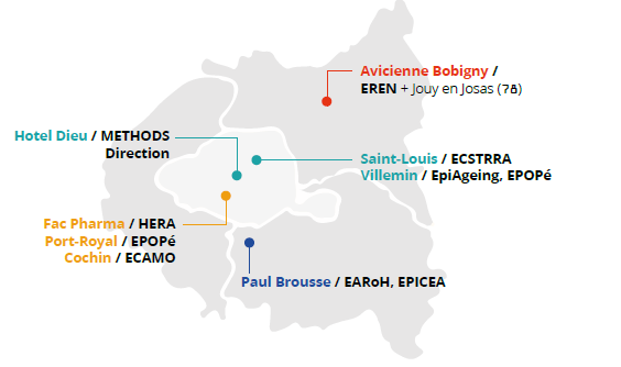 Sites du CRESS: Hôtel Dieu, Fac Pharma, Port-Royal, Cochin, Avicienne Bobigny, Saint-Louis, Villemin, Paul Brousse